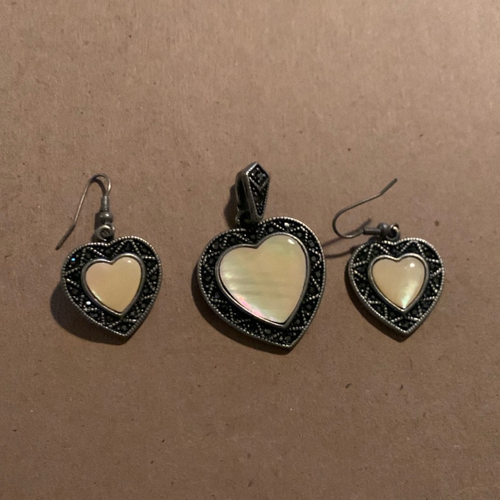 Heart-Shaped Cream and Silver Earrings